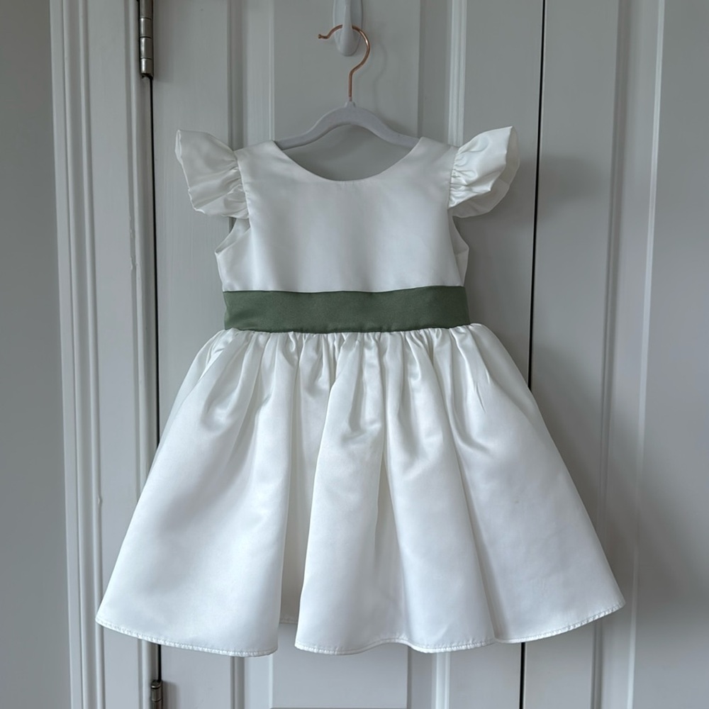 Flower girl dress with sage green bow - 24 months